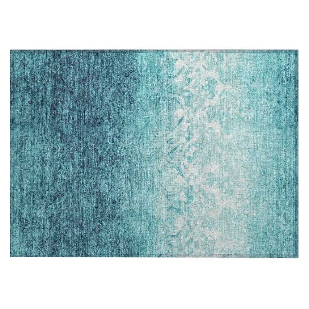 Machine Washable Indoor/Outdoor Chantille Teal 1'8" x 2'6" Rug. Picture 1