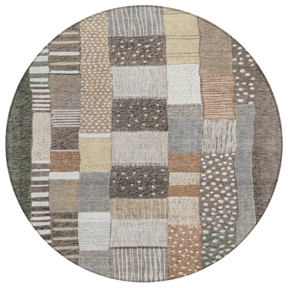 Machine Washable Indoor/Outdoor Chantille Brown 8' x 8' Round Rug. Picture 1