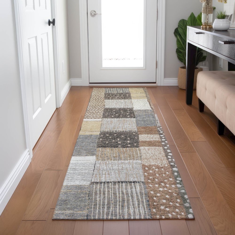 Machine Washable Indoor/Outdoor Chantille Brown 2'3" x 7'6" Runner Rug. Picture 5