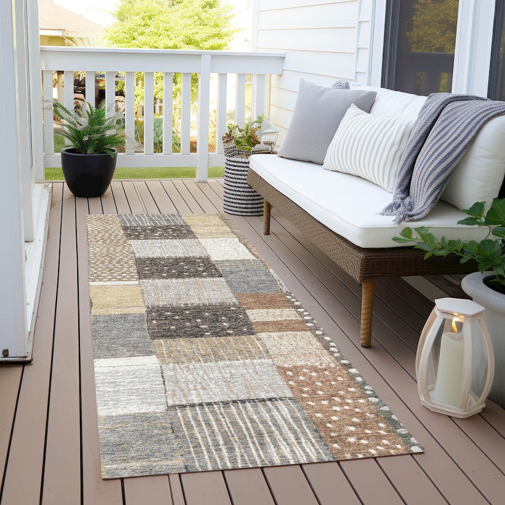 Machine Washable Indoor/Outdoor Chantille Brown 2'3" x 7'6" Runner Rug. Picture 6