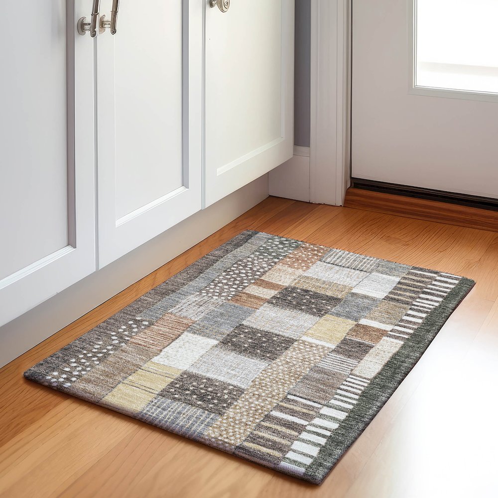 Machine Washable Indoor/Outdoor Chantille Brown 1'8" x 2'6" Rug. Picture 5