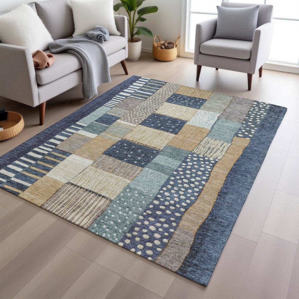 Machine Washable Indoor/Outdoor Chantille Navy 2'6" x 3'10" Rug. Picture 5