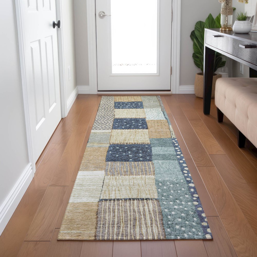 Machine Washable Indoor/Outdoor Chantille Navy 2'3" x 7'6" Runner Rug. Picture 5