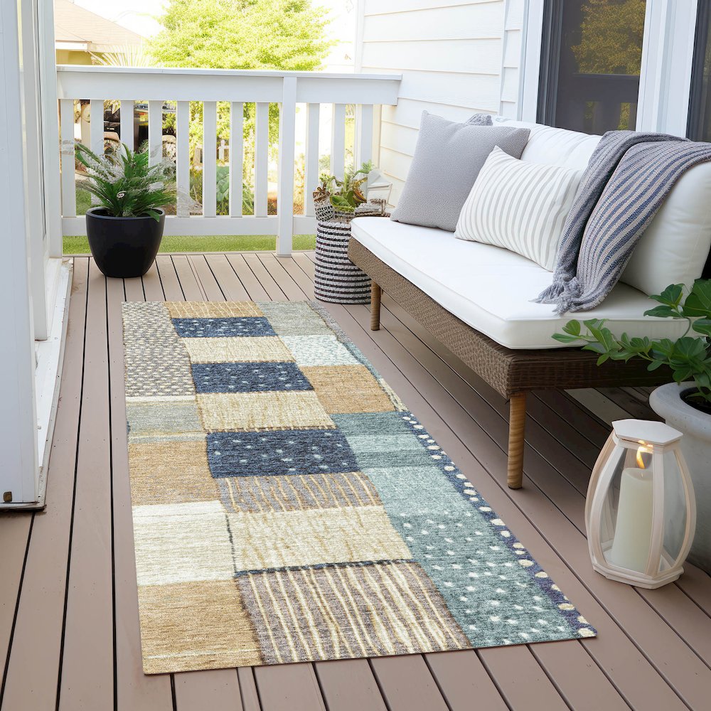 Machine Washable Indoor/Outdoor Chantille Navy 2'3" x 7'6" Runner Rug. Picture 6