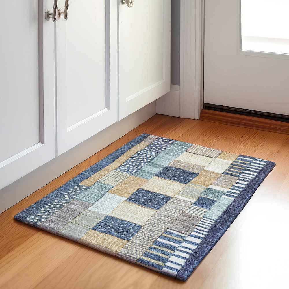 Machine Washable Indoor/Outdoor Chantille Navy 1'8" x 2'6" Rug. Picture 5