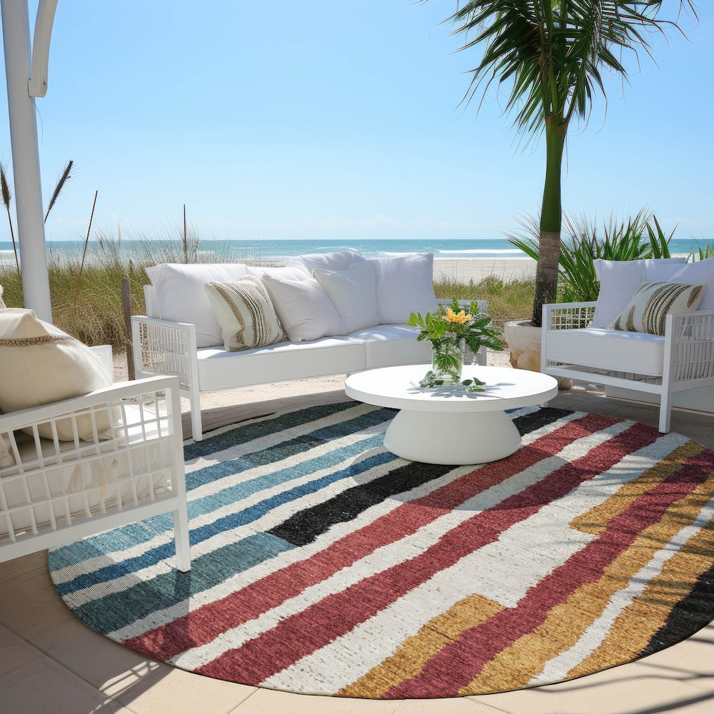 Machine Washable Indoor/Outdoor Chantille Black 8' x 8' Round Rug. Picture 6