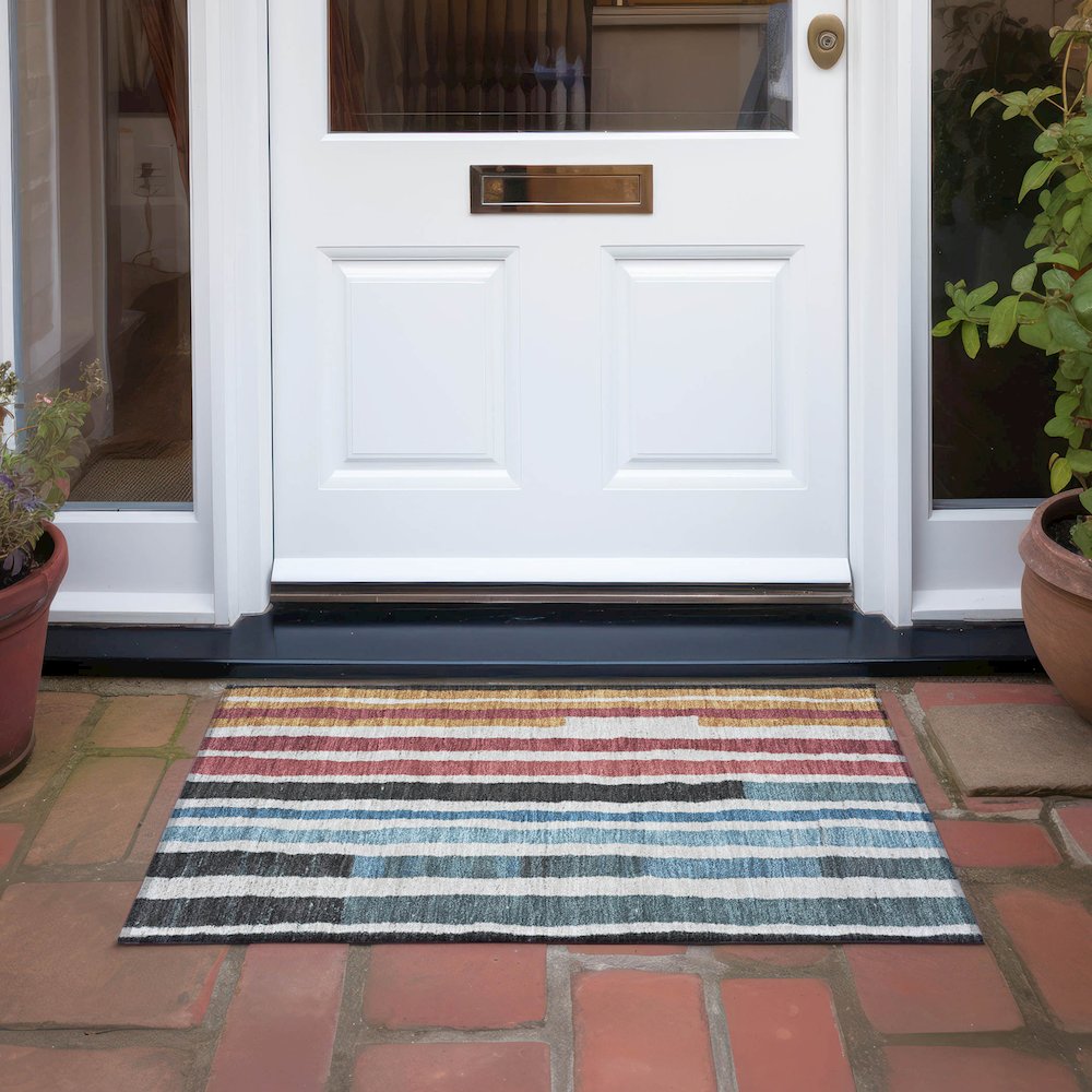 Machine Washable Indoor/Outdoor Chantille Black 1'8" x 2'6" Rug. Picture 6