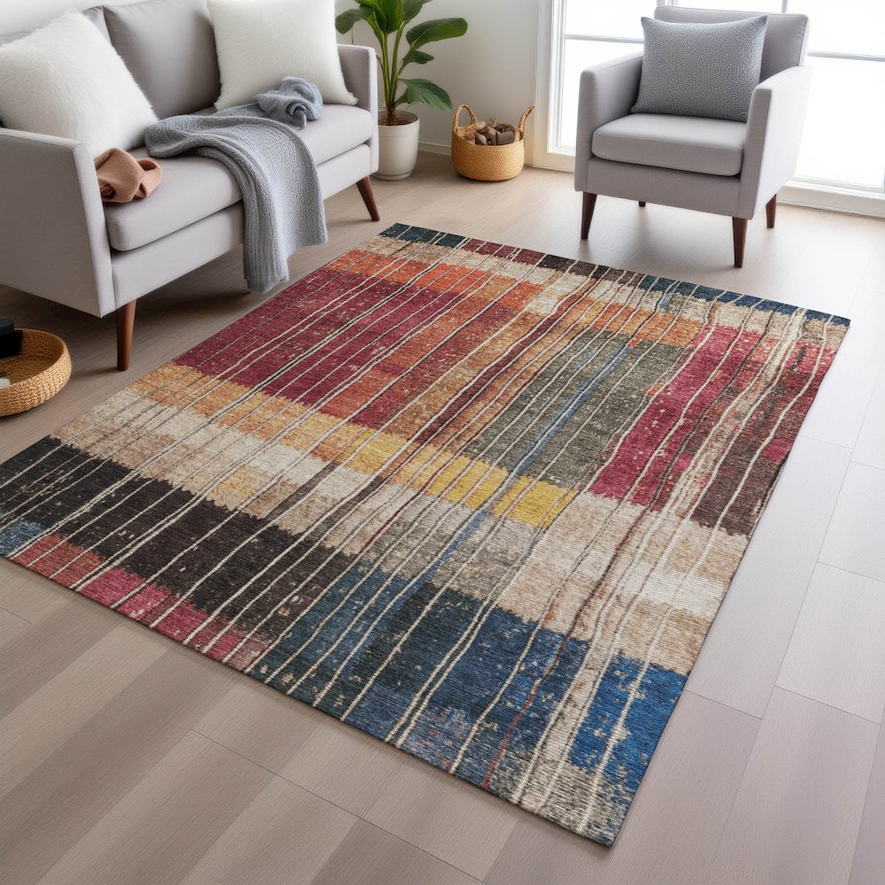 Machine Washable Indoor/Outdoor Chantille Beige 2'6" x 3'10" Rug. Picture 5
