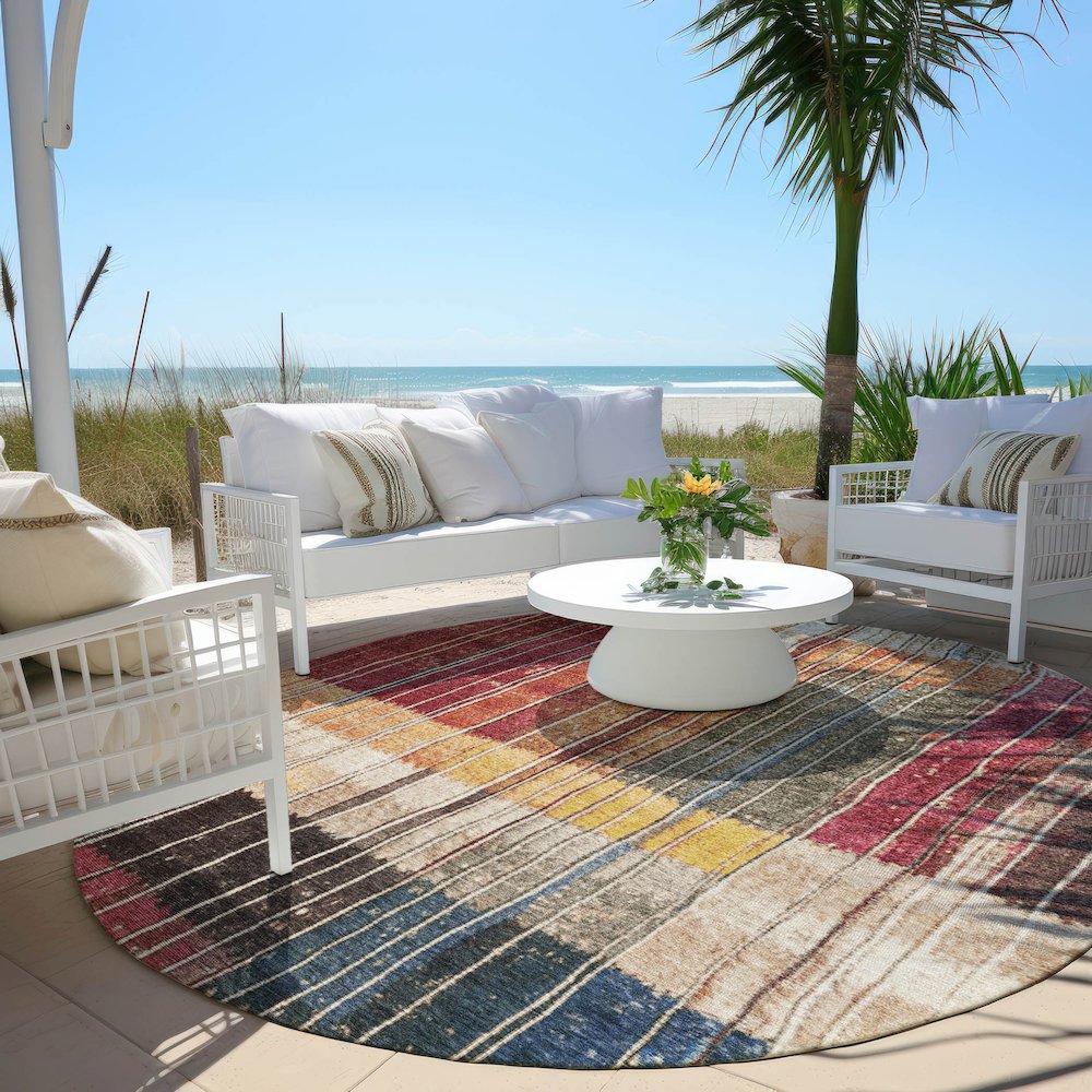 Machine Washable Indoor/Outdoor Chantille Beige 8' x 8' Round Rug. Picture 6