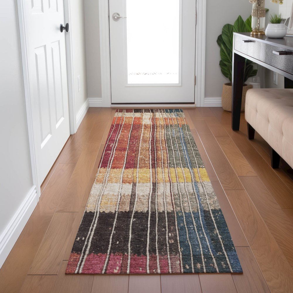 Machine Washable Indoor/Outdoor Chantille Beige 2'3" x 7'6" Runner Rug. Picture 5