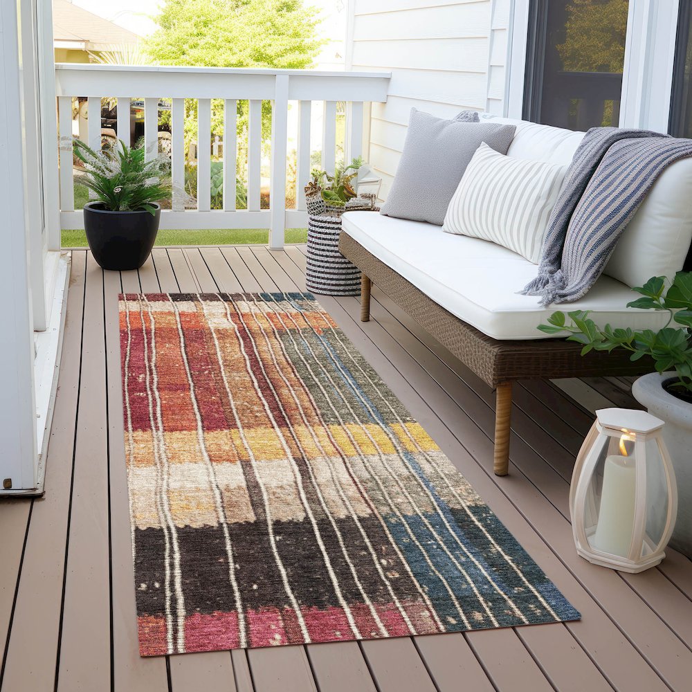 Machine Washable Indoor/Outdoor Chantille Beige 2'3" x 7'6" Runner Rug. Picture 6