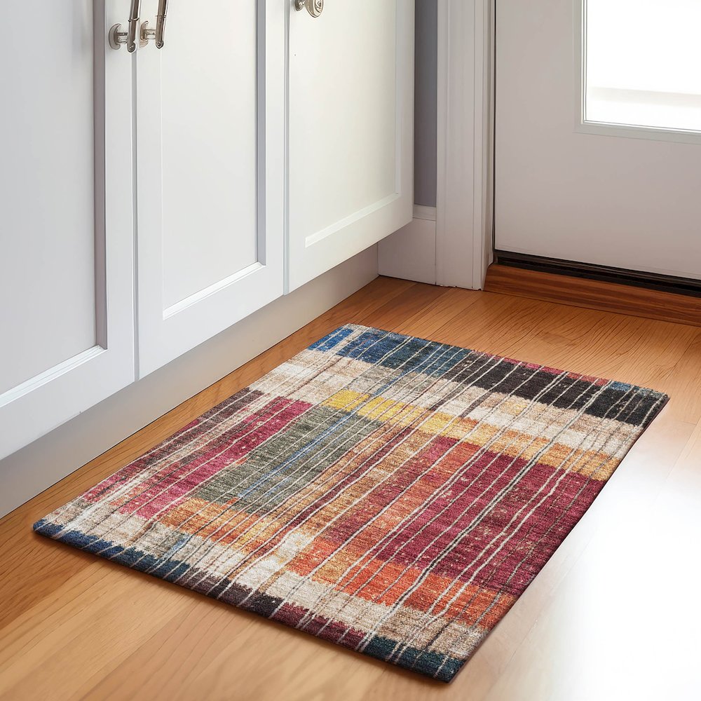 Machine Washable Indoor/Outdoor Chantille Beige 1'8" x 2'6" Rug. Picture 5