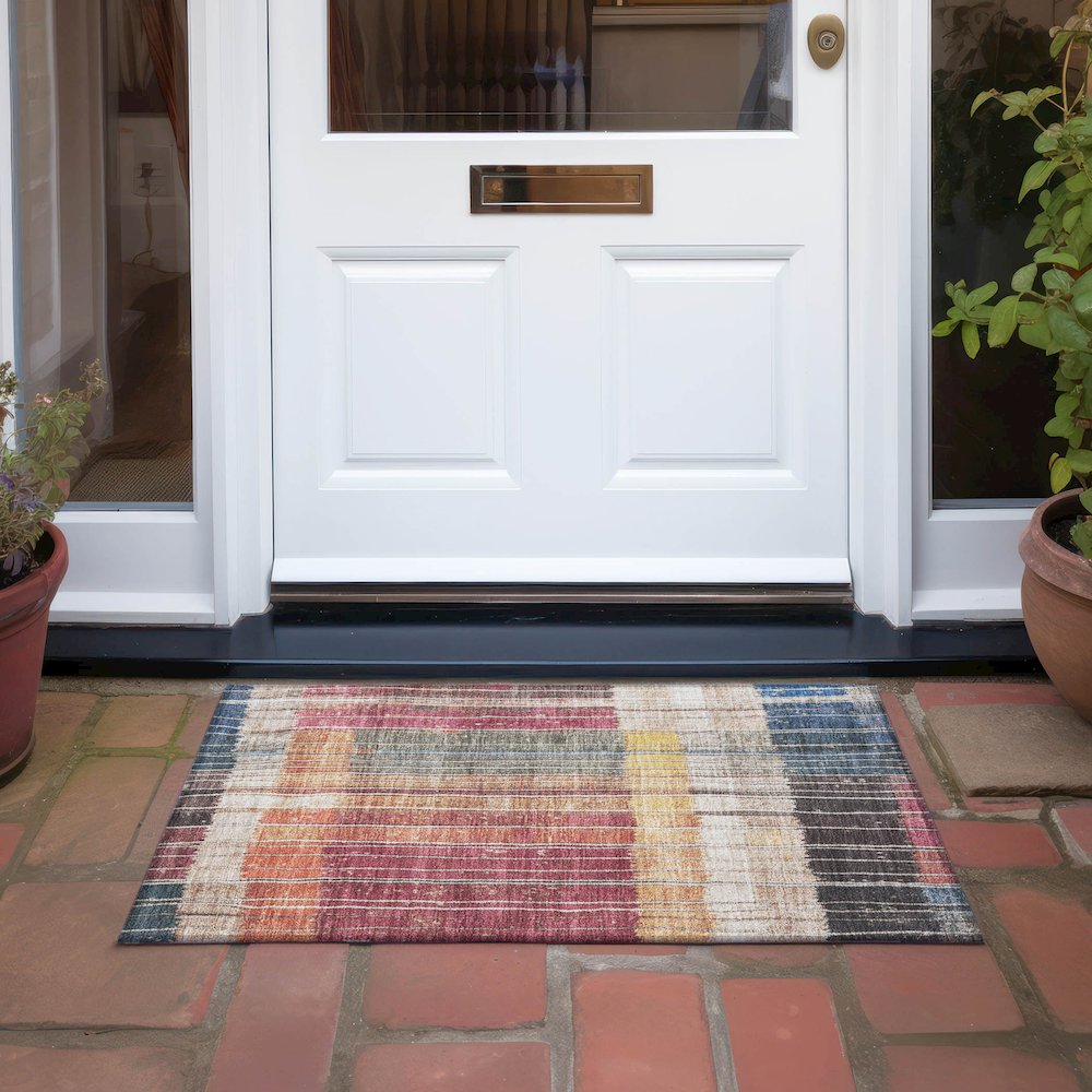 Machine Washable Indoor/Outdoor Chantille Beige 1'8" x 2'6" Rug. Picture 6