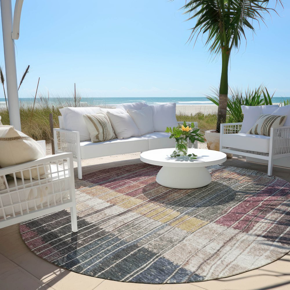 Machine Washable Indoor/Outdoor Chantille Mauve 8' x 8' Round Rug. Picture 6