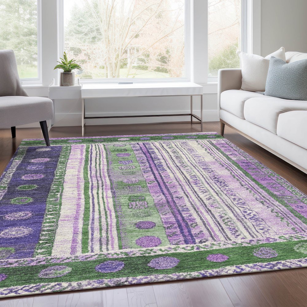 Machine Washable Indoor/Outdoor Chantille Green 2'6" x 3'10" Rug. Picture 6