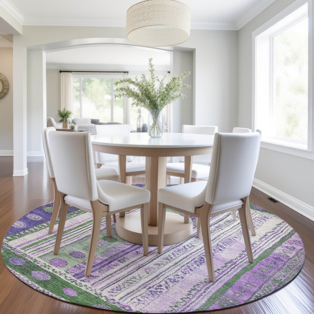 Machine Washable Indoor/Outdoor Chantille Green 8' x 8' Round Rug. Picture 5