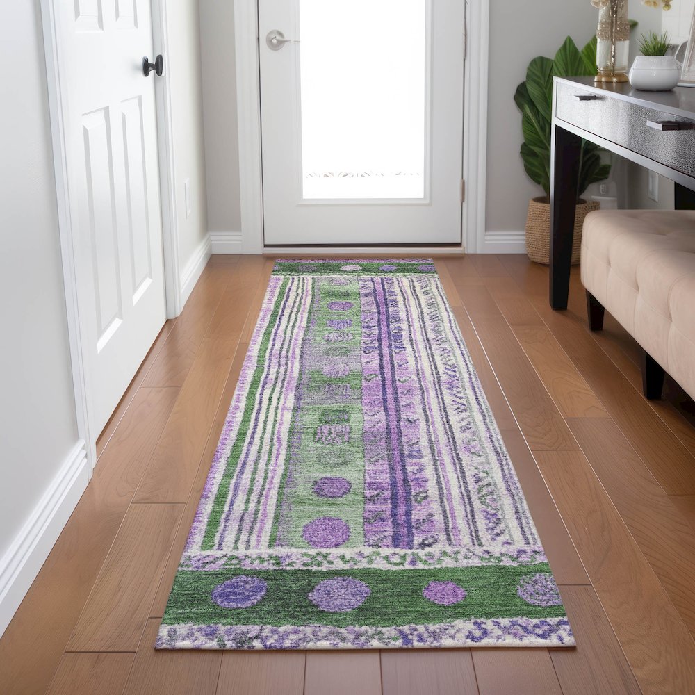 Machine Washable Indoor/Outdoor Chantille Green 2'3" x 7'6" Runner Rug. Picture 5