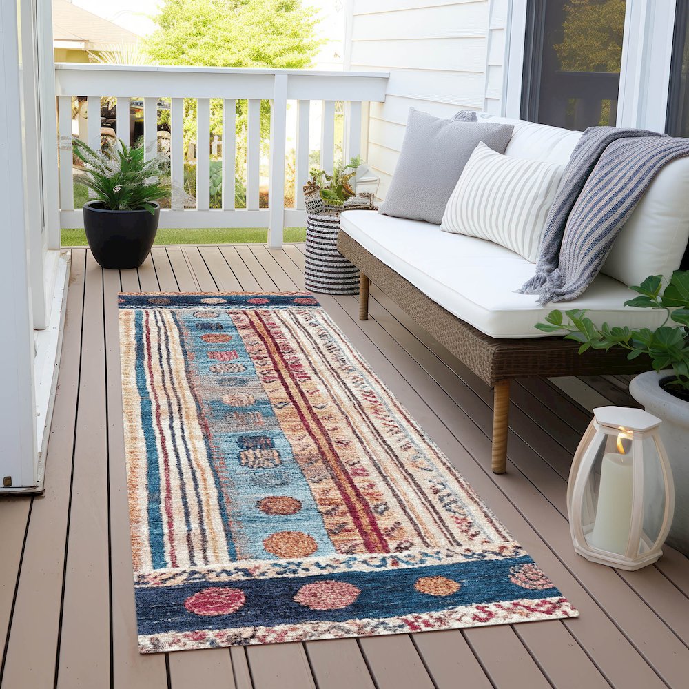 Machine Washable Indoor/Outdoor Chantille Navy 2'3" x 7'6" Runner Rug. Picture 6