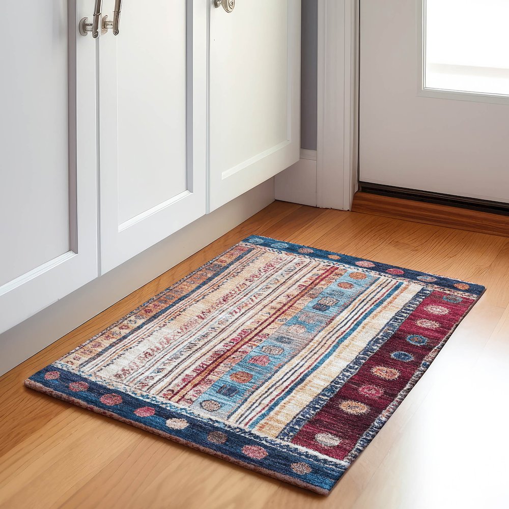 Machine Washable Indoor/Outdoor Chantille Navy 1'8" x 2'6" Rug. Picture 5