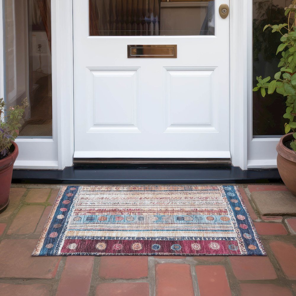 Machine Washable Indoor/Outdoor Chantille Navy 1'8" x 2'6" Rug. Picture 6