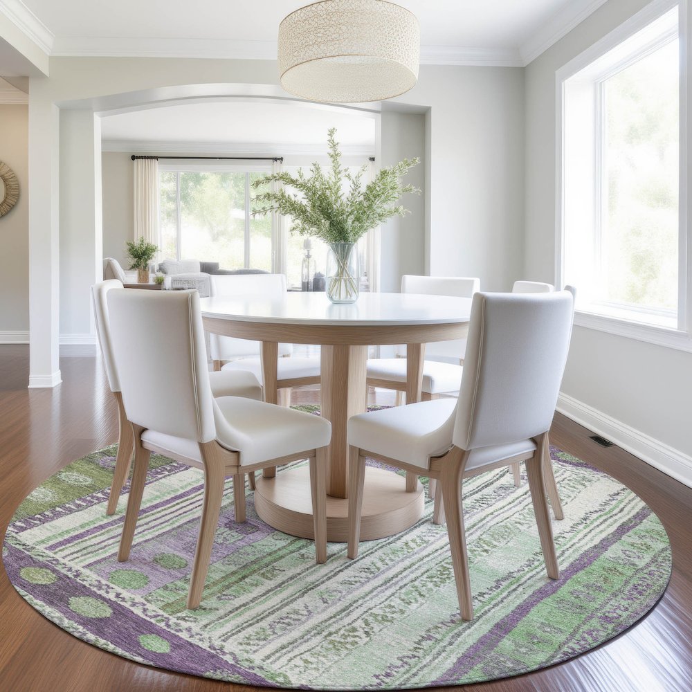 Machine Washable Indoor/Outdoor Chantille Purple 8' x 8' Round Rug. Picture 5