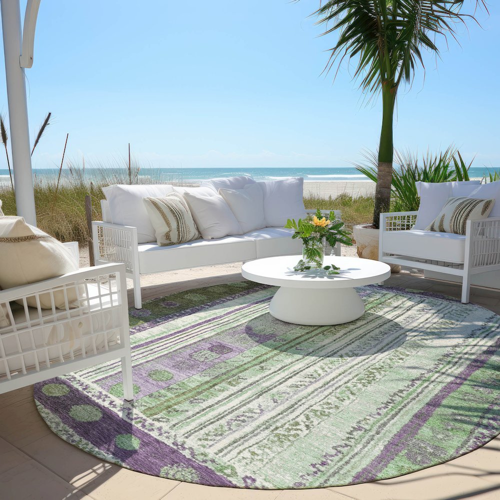 Machine Washable Indoor/Outdoor Chantille Purple 8' x 8' Round Rug. Picture 6