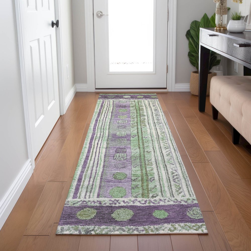 Machine Washable Indoor/Outdoor Chantille Purple 2'3" x 7'6" Runner Rug. Picture 5