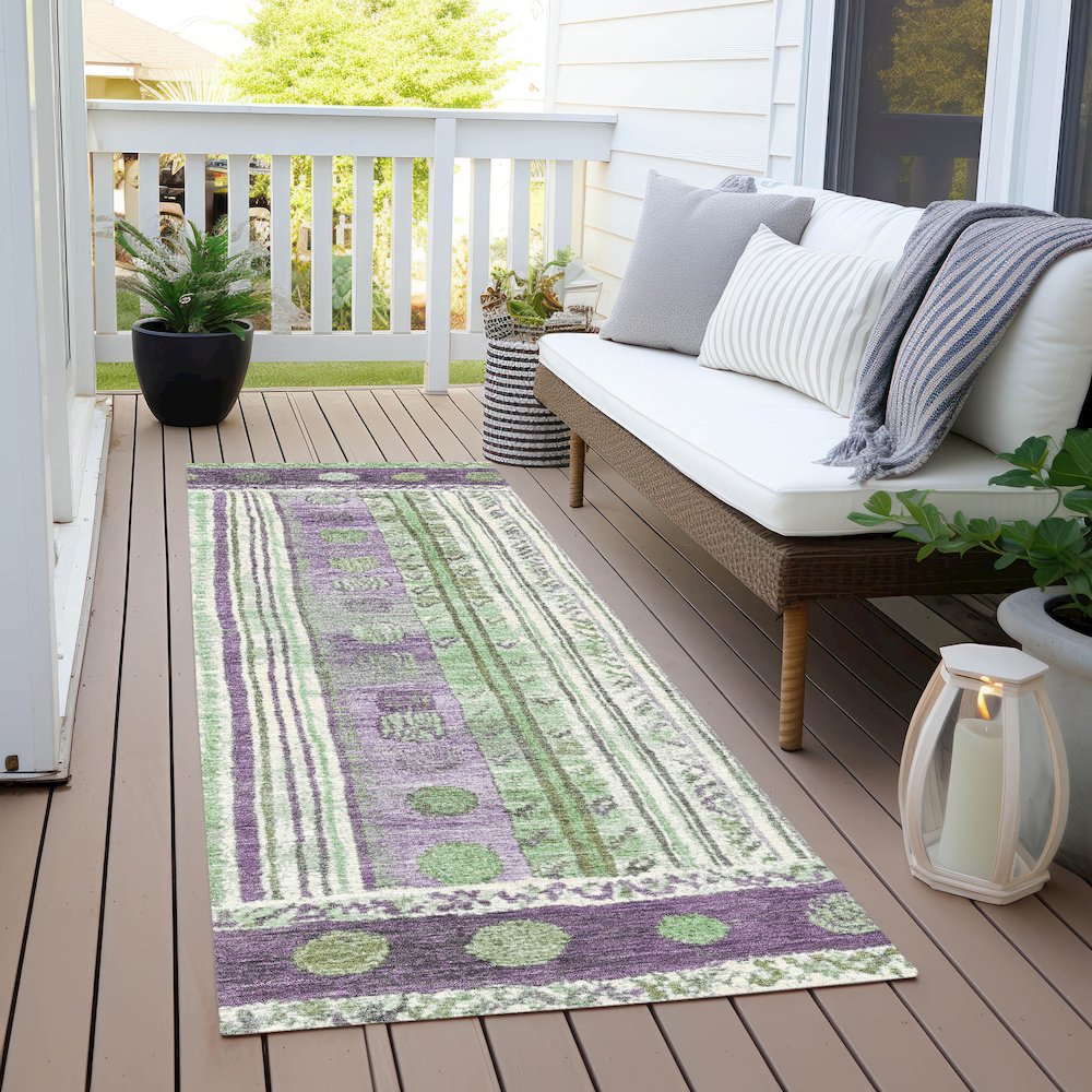 Machine Washable Indoor/Outdoor Chantille Purple 2'3" x 7'6" Runner Rug. Picture 6