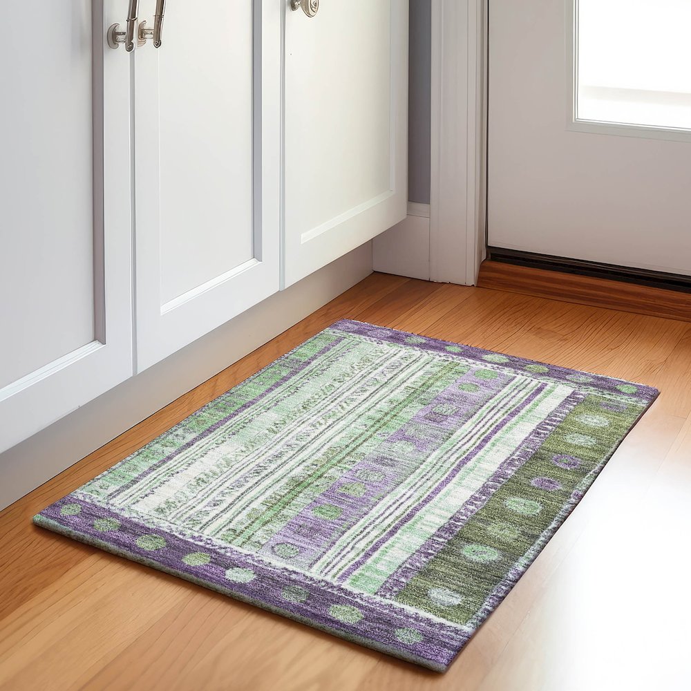 Machine Washable Indoor/Outdoor Chantille Purple 1'8" x 2'6" Rug. Picture 5