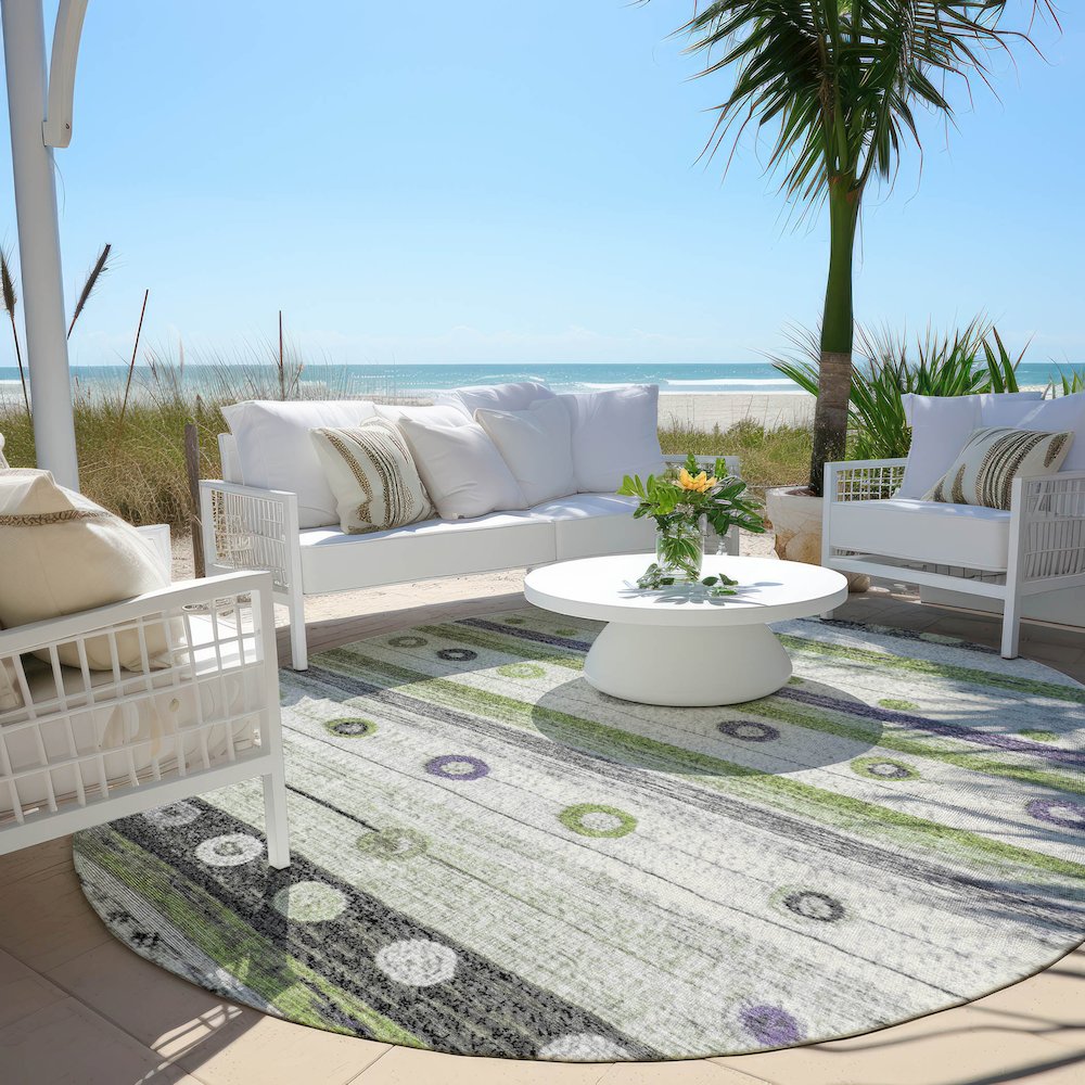 Machine Washable Indoor/Outdoor Chantille Aloe 8' x 8' Round Rug. Picture 6