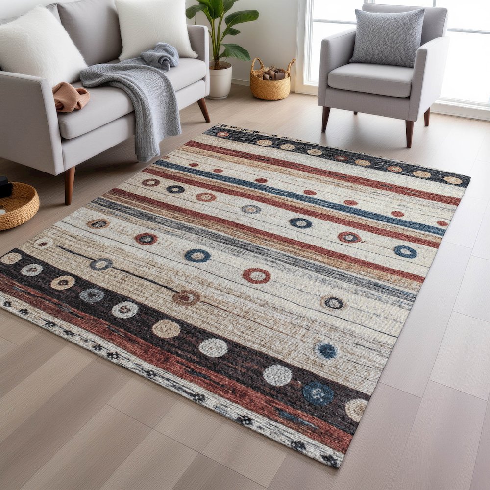Machine Washable Indoor/Outdoor Chantille Beige 2'6" x 3'10" Rug. Picture 5