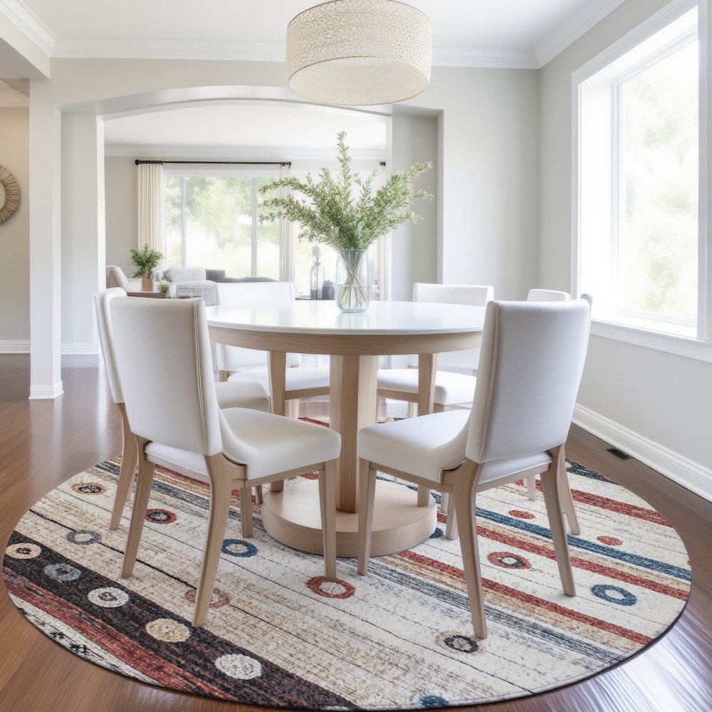 Machine Washable Indoor/Outdoor Chantille Beige 8' x 8' Round Rug. Picture 5