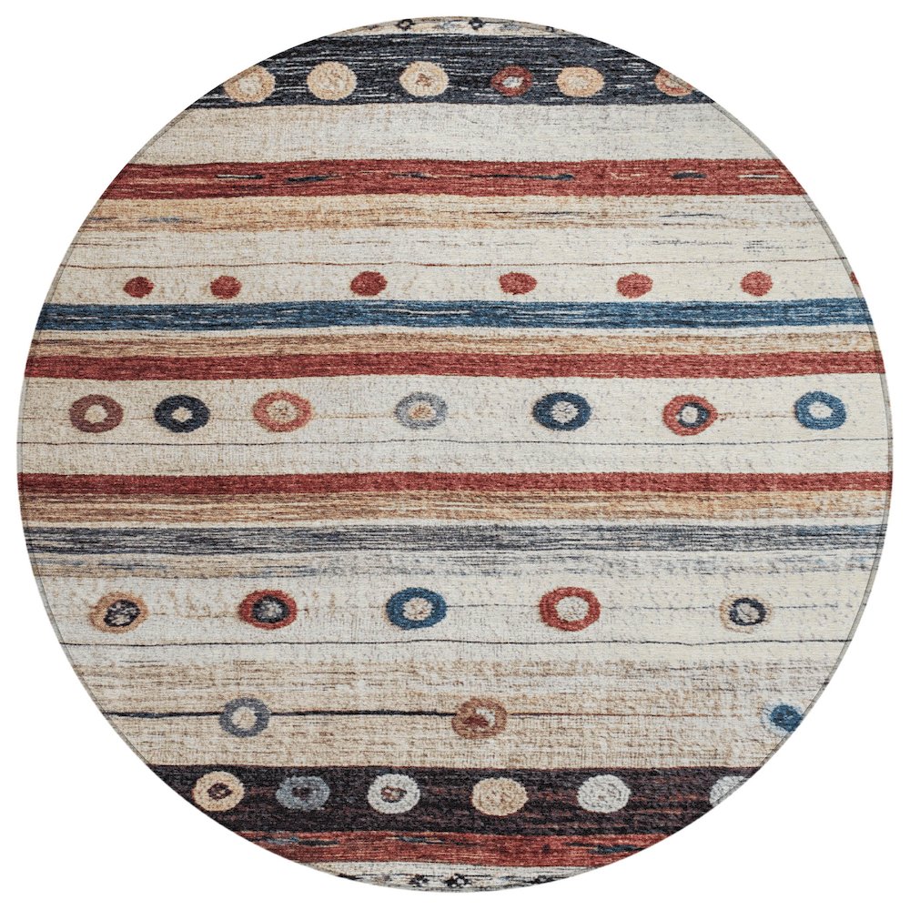 Machine Washable Indoor/Outdoor Chantille Beige 8' x 8' Round Rug. Picture 1