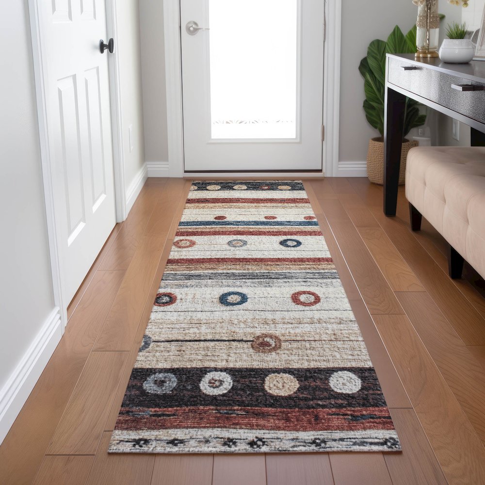 Machine Washable Indoor/Outdoor Chantille Beige 2'3" x 7'6" Runner Rug. Picture 5