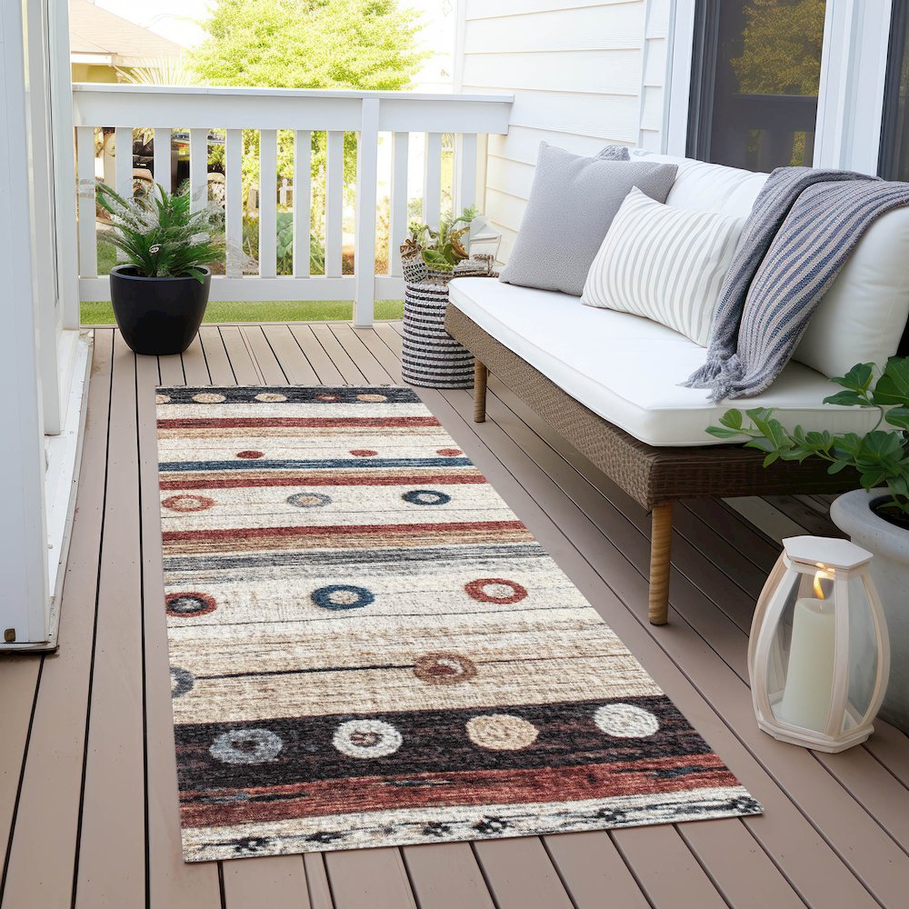 Machine Washable Indoor/Outdoor Chantille Beige 2'3" x 7'6" Runner Rug. Picture 6