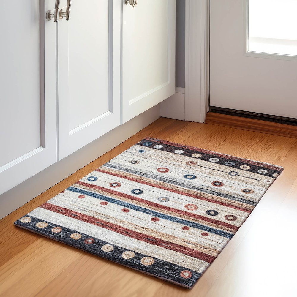 Machine Washable Indoor/Outdoor Chantille Beige 1'8" x 2'6" Rug. Picture 5