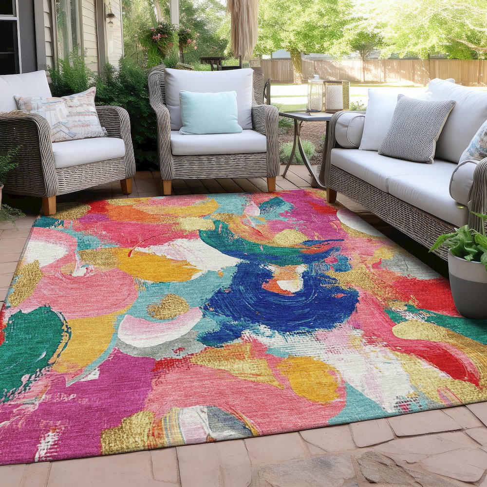 Machine Washable Indoor/Outdoor Chantille Blush 2'6" x 3'10" Rug. Picture 7