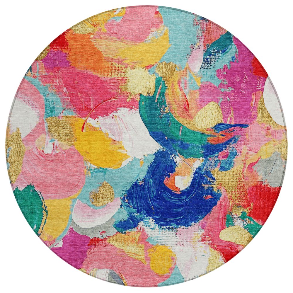 Machine Washable Indoor/Outdoor Chantille Blush 8' x 8' Round Rug. Picture 1