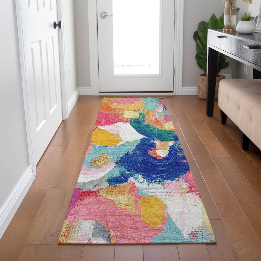 Machine Washable Indoor/Outdoor Chantille Blush 2'3" x 7'6" Runner Rug. Picture 5