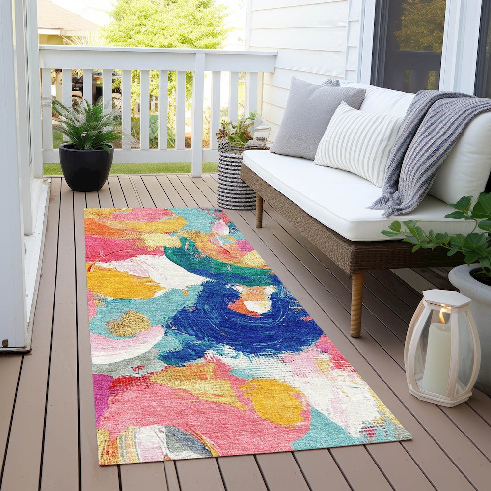 Machine Washable Indoor/Outdoor Chantille Blush 2'3" x 7'6" Runner Rug. Picture 6