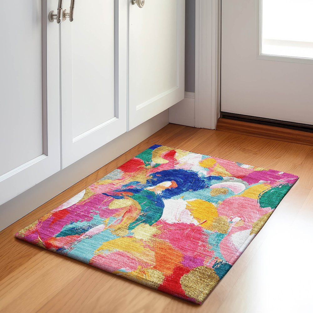 Machine Washable Indoor/Outdoor Chantille Blush 1'8" x 2'6" Rug. Picture 5