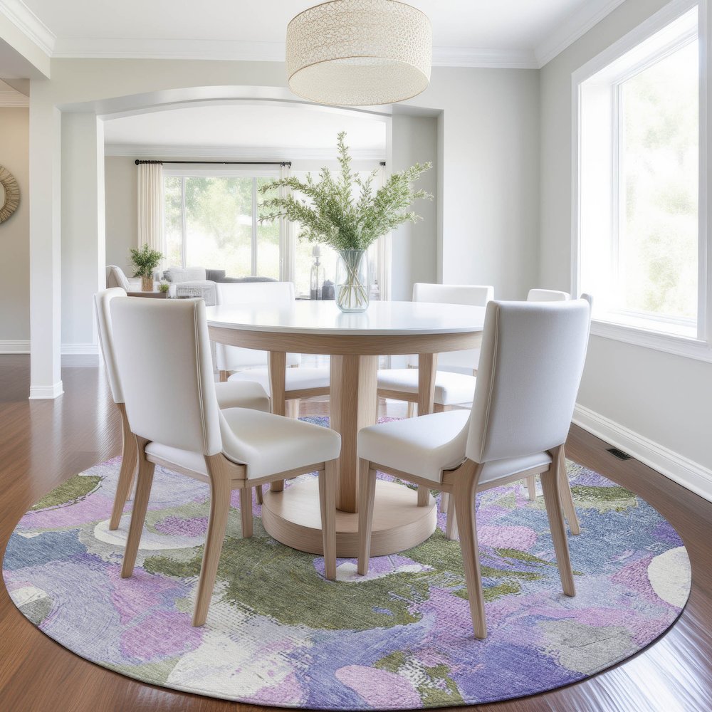 Machine Washable Indoor/Outdoor Chantille Lavender 8' x 8' Round Rug. Picture 5
