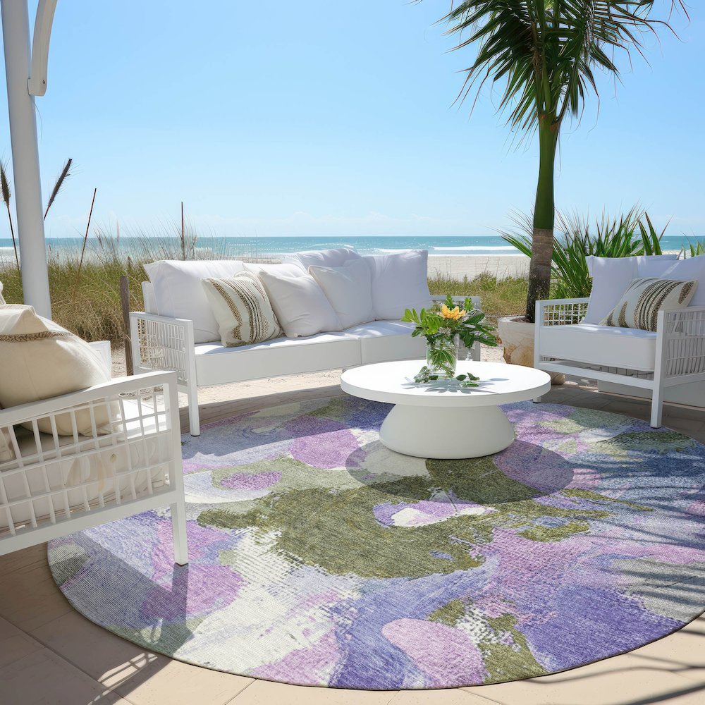 Machine Washable Indoor/Outdoor Chantille Lavender 8' x 8' Round Rug. Picture 6