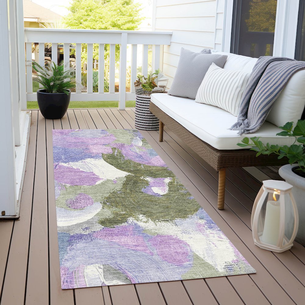 Machine Washable Indoor/Outdoor Chantille Lavender 2'3" x 7'6" Runner Rug. Picture 6