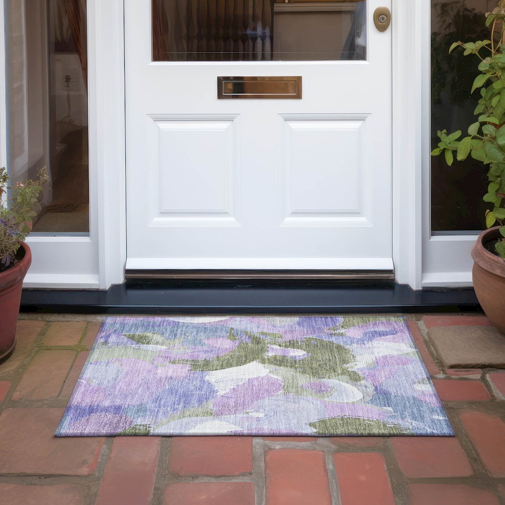 Machine Washable Indoor/Outdoor Chantille Lavender 1'8" x 2'6" Rug. Picture 6
