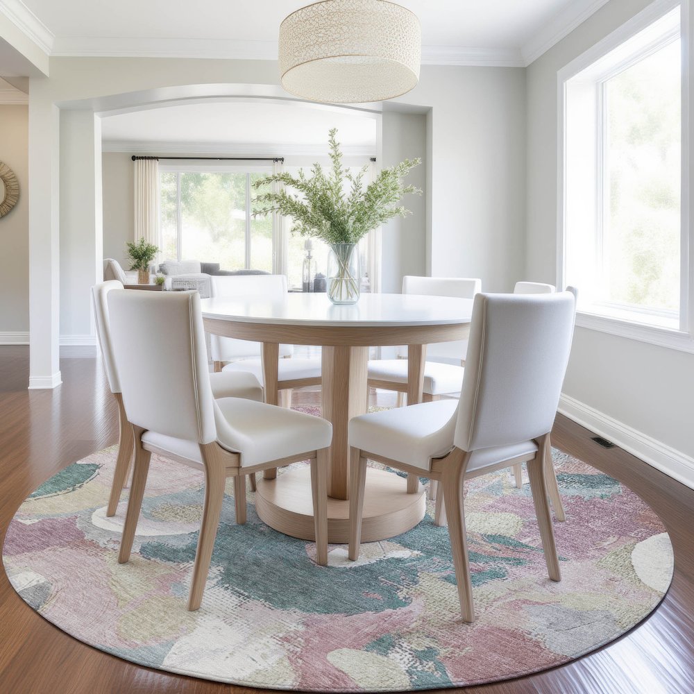 Machine Washable Indoor/Outdoor Chantille Mauve 8' x 8' Round Rug. Picture 5