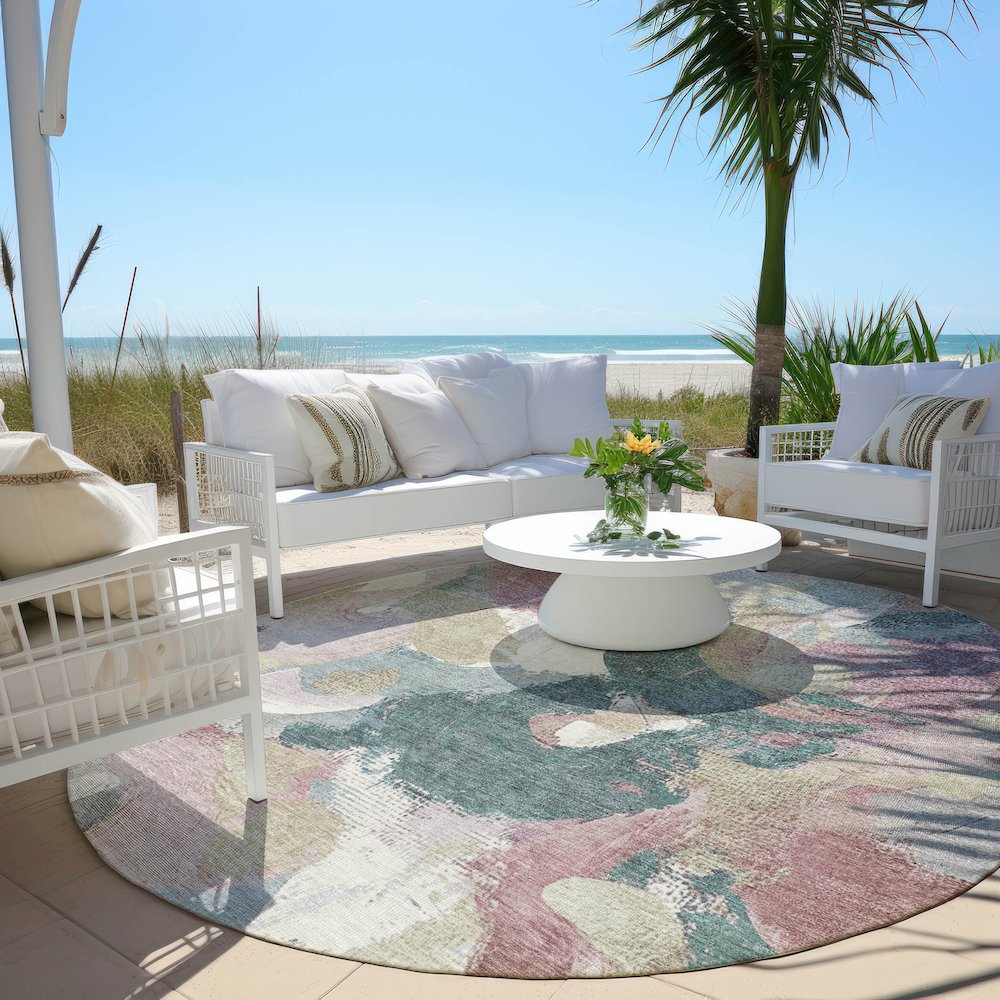 Machine Washable Indoor/Outdoor Chantille Mauve 8' x 8' Round Rug. Picture 6