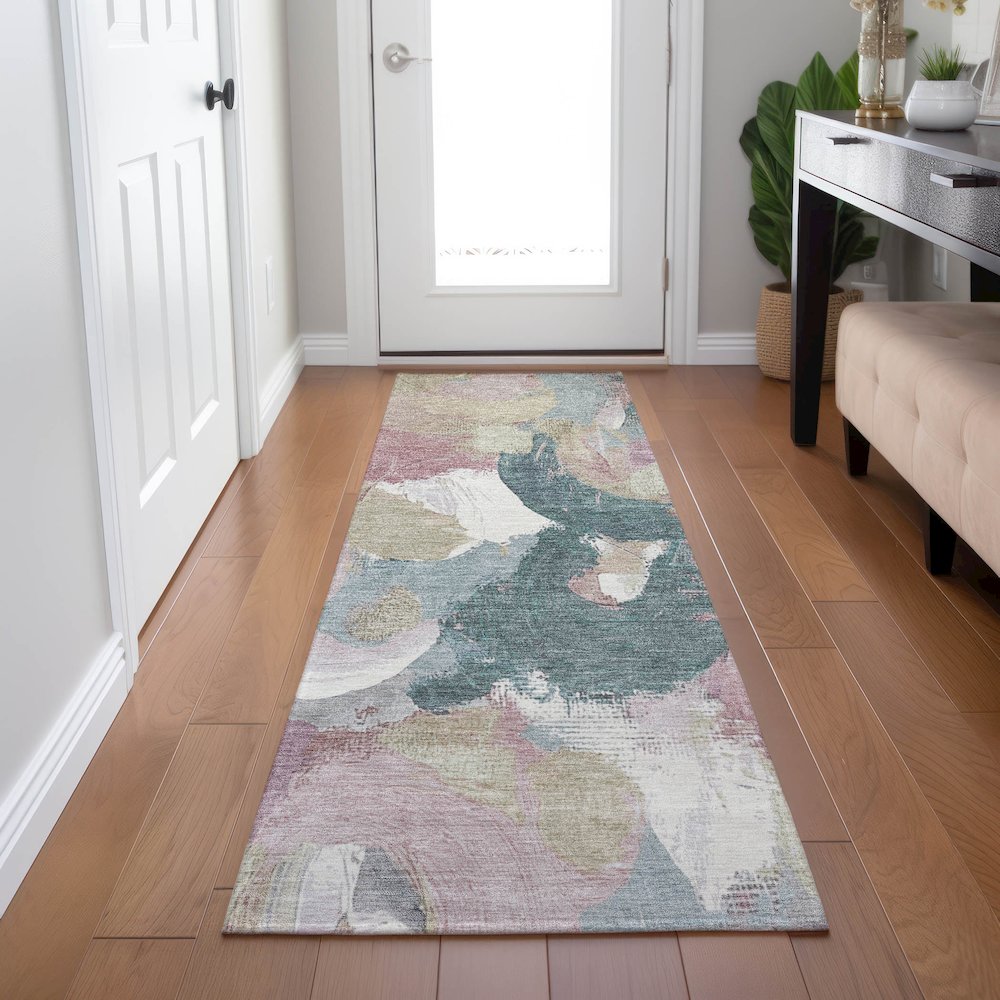 Machine Washable Indoor/Outdoor Chantille Mauve 2'3" x 7'6" Runner Rug. Picture 5