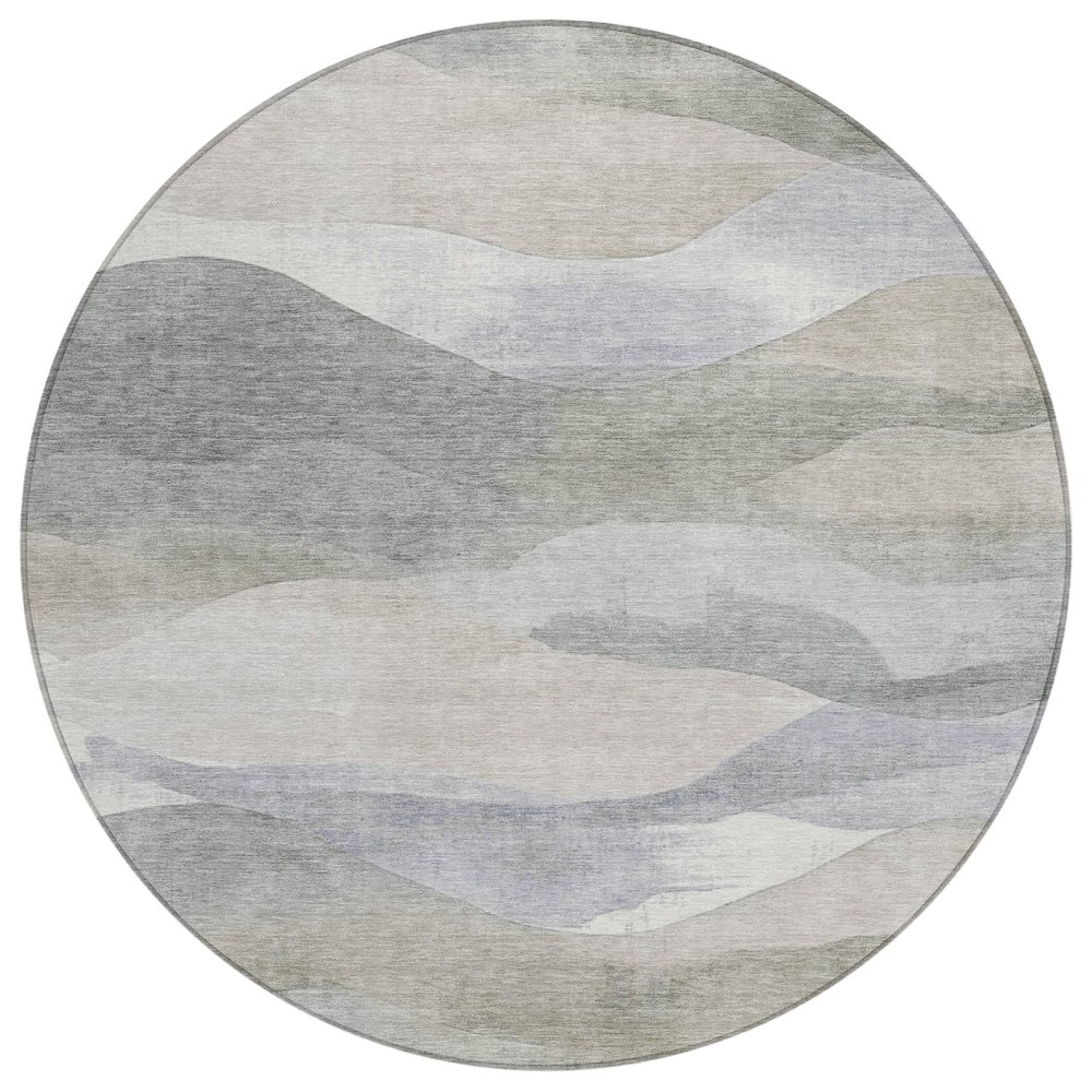 Machine Washable Indoor/Outdoor Chantille Beige 8' x 8' Round Rug. Picture 1