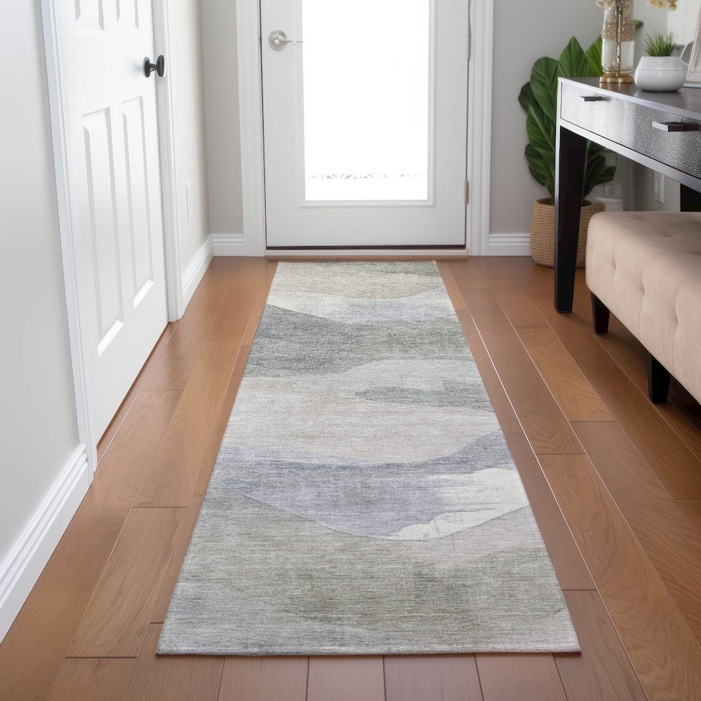 Machine Washable Indoor/Outdoor Chantille Beige 2'3" x 7'6" Runner Rug. Picture 5